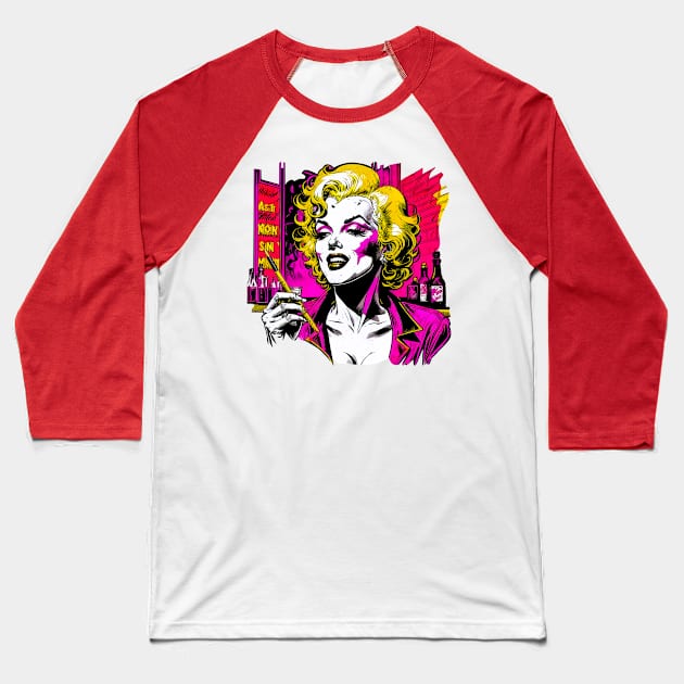 Marilyn Monroe Comic Baseball T-Shirt by Sauher